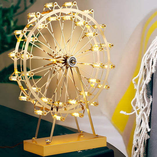 Vintage Ferris Wheel LED Table Lamp with Wooden Base