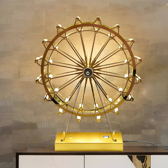 Vintage Ferris Wheel LED Table Lamp with Wooden Base