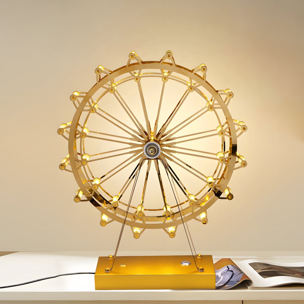 Vintage Ferris Wheel LED Table Lamp with Wooden Base
