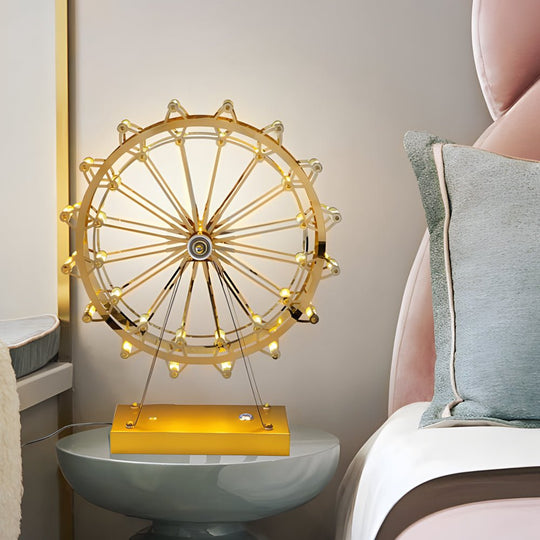 Vintage Ferris Wheel LED Table Lamp with Wooden Base