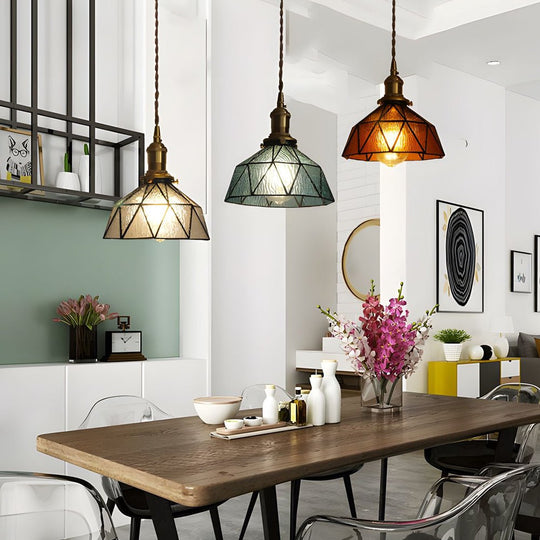 Vintage Stained Glass Pendant Light
