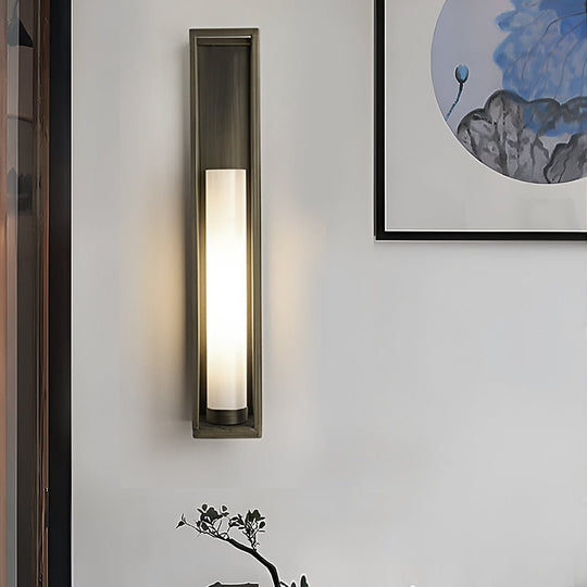 Vintage Geometric Wall Sconce – Metal & White Jade Glass