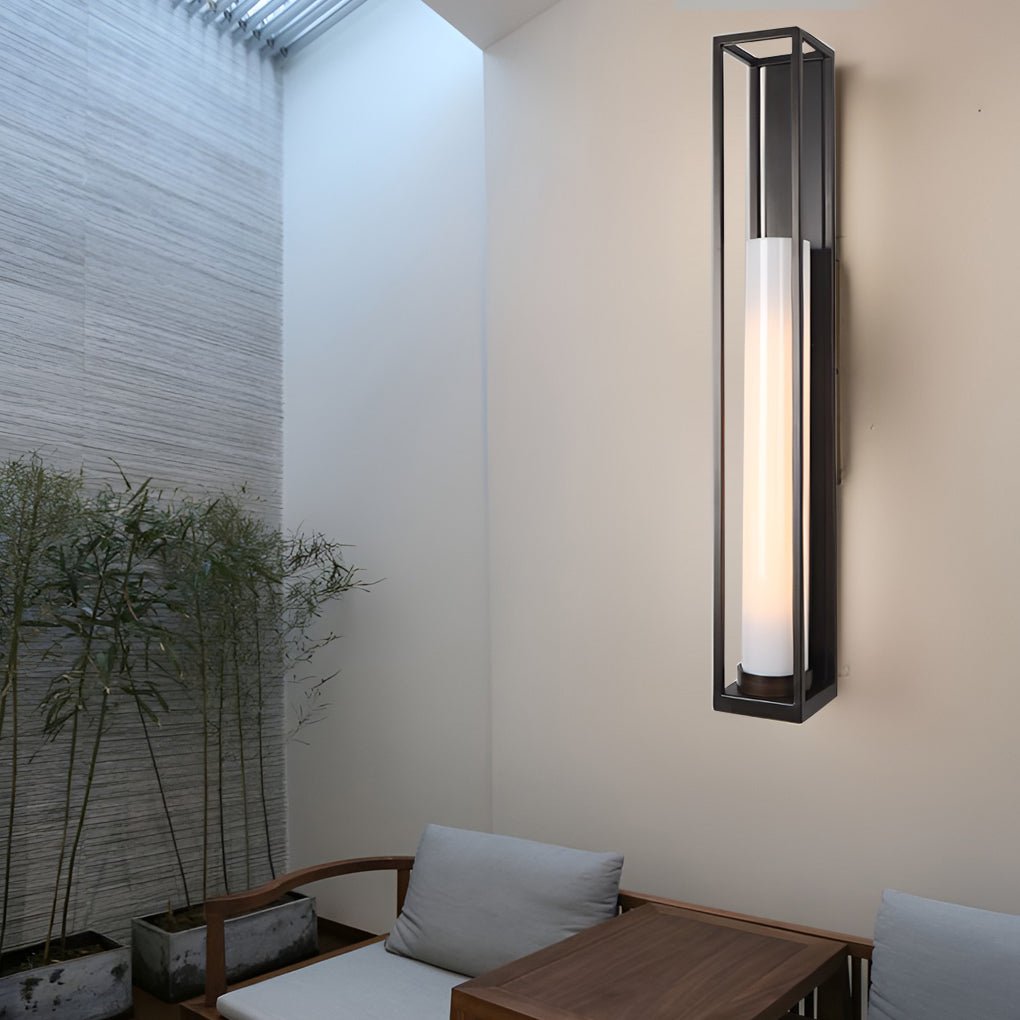 Vintage Geometric Wall Sconce – Metal & White Jade Glass