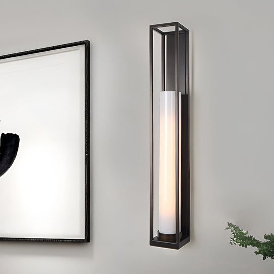 Vintage Geometric Wall Sconce – Metal & White Jade Glass