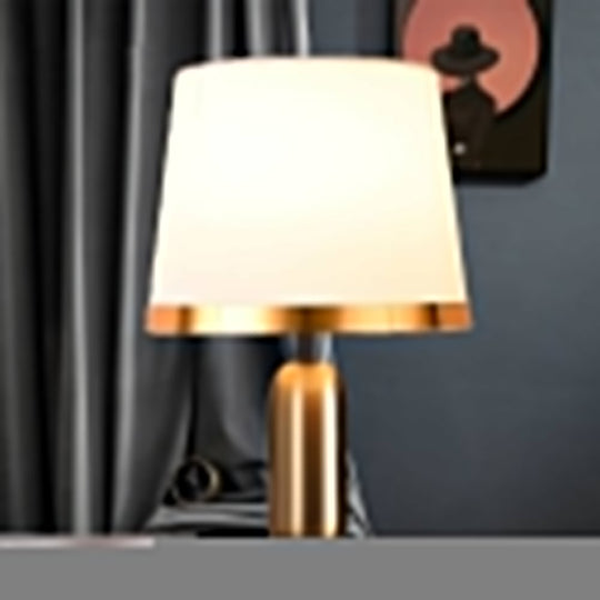 Mid-Century Modern Brass Table Lamp with Fabric Shade