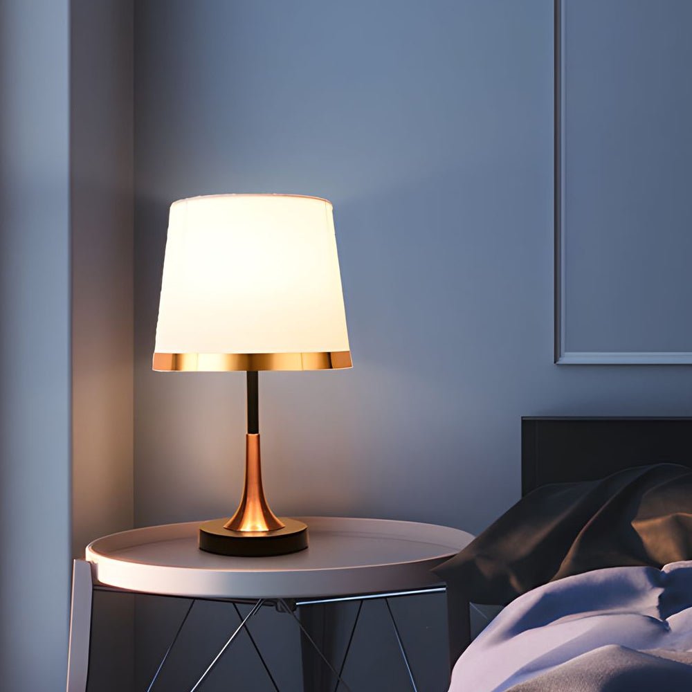 Mid-Century Modern Brass Table Lamp with Fabric Shade