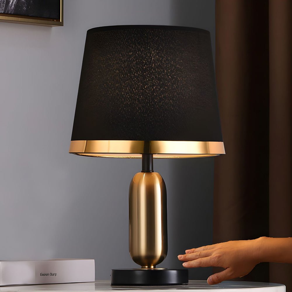 Mid-Century Modern Brass Table Lamp with Fabric Shade
