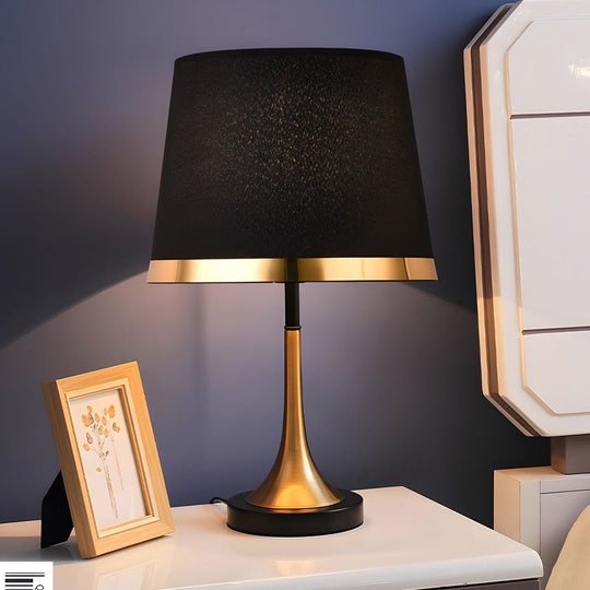 Mid-Century Modern Brass Table Lamp with Fabric Shade