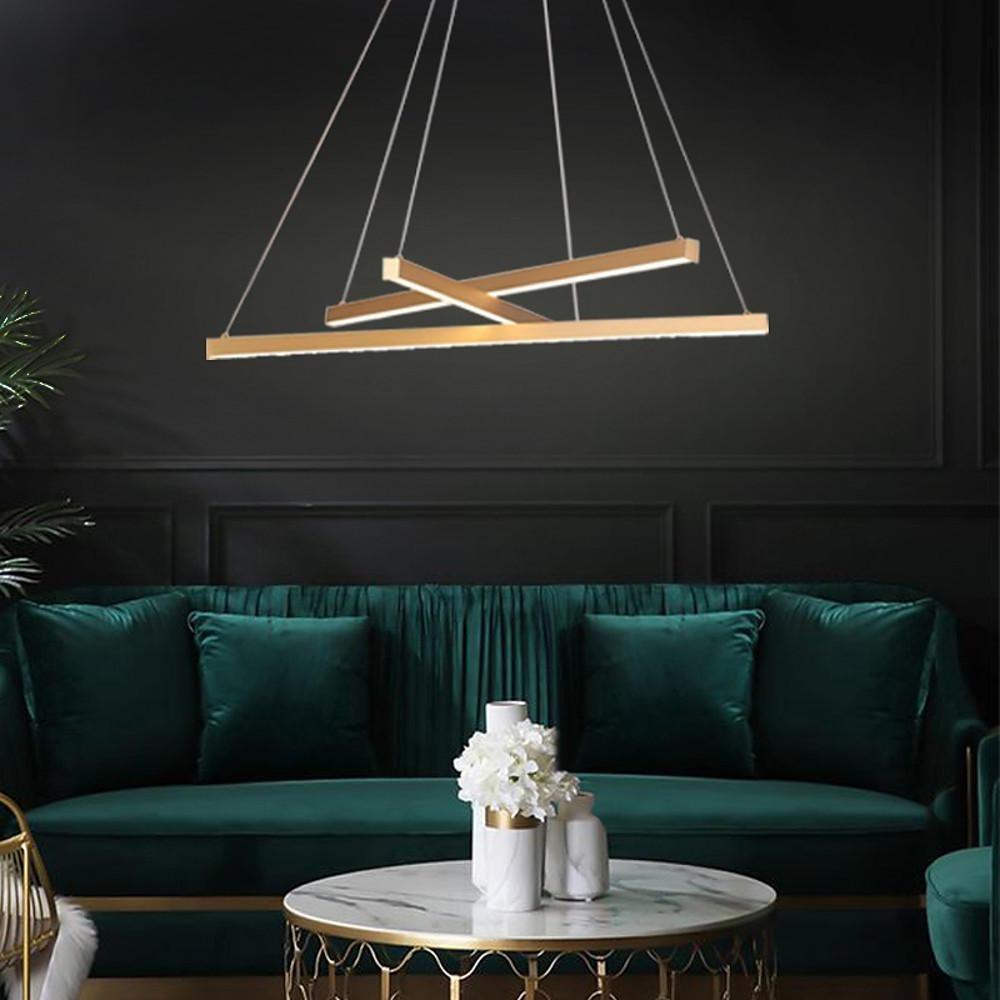 Modern 3-Light Gold Linear LED Chandelier – Aluminum Ceiling Pendant
