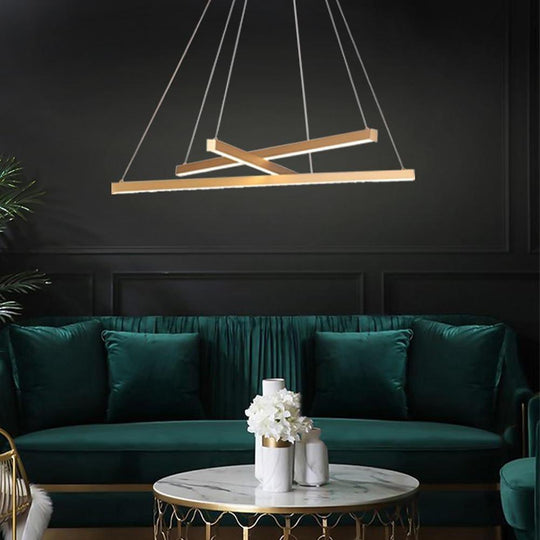 Modern 3-Light Gold Linear LED Chandelier – Aluminum Ceiling Pendant