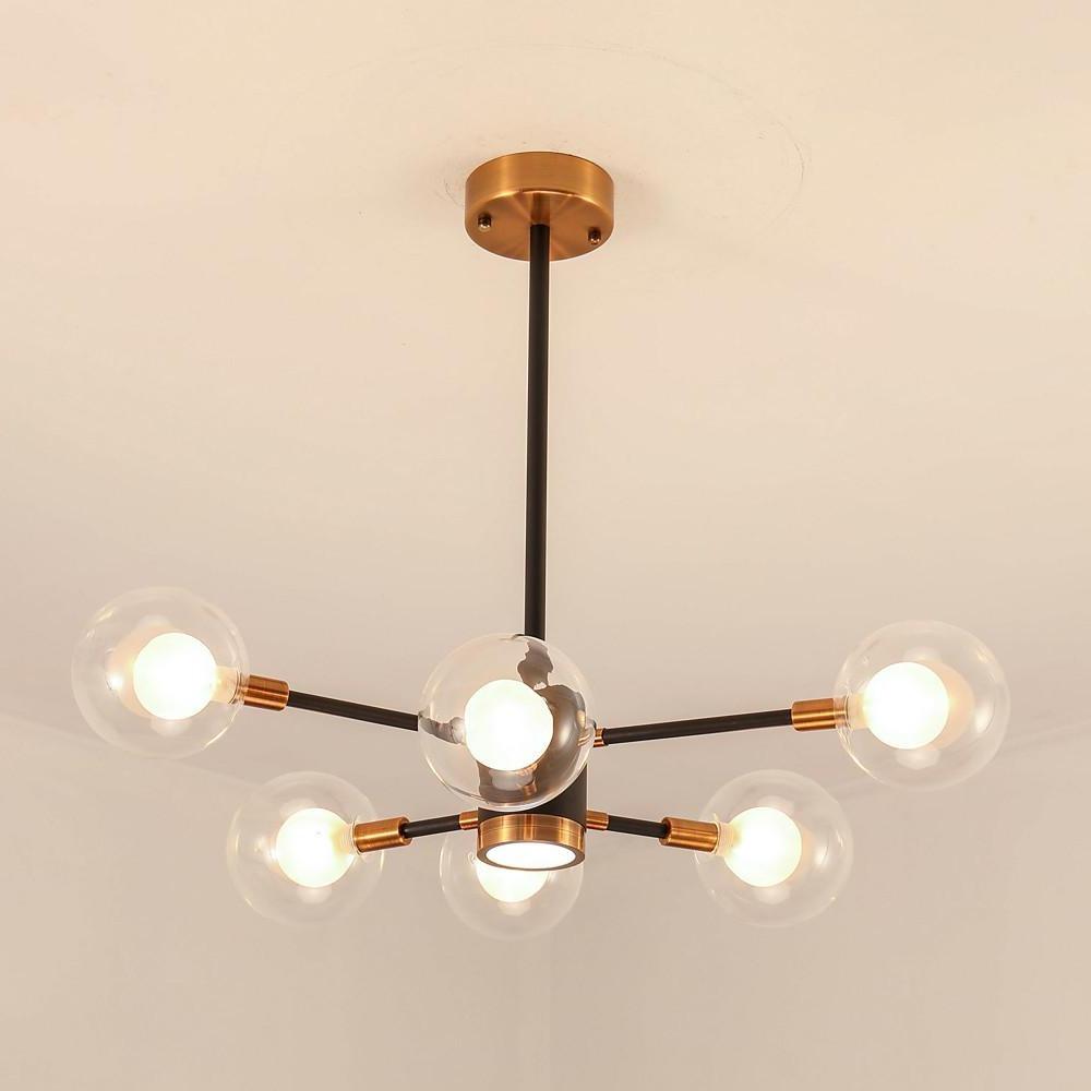 6-Light LED Glass & Metal Modern Chandelier for Kitchen Island Lighting