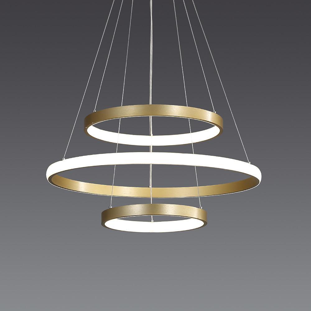 3-Ring Dimmable Contemporary Gold LED Chandelier Pendant Light