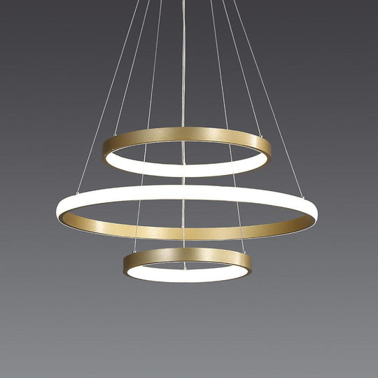 3-Ring Dimmable Contemporary Gold LED Chandelier Pendant Light