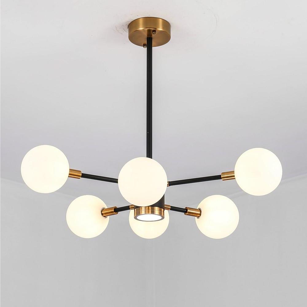 6-Light LED Glass & Metal Modern Chandelier for Kitchen Island Lighting