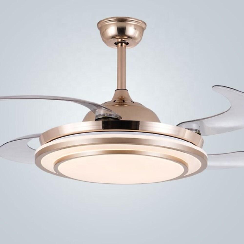Gold Finish 4 Blade Retractable Ceiling Fan with LED Light