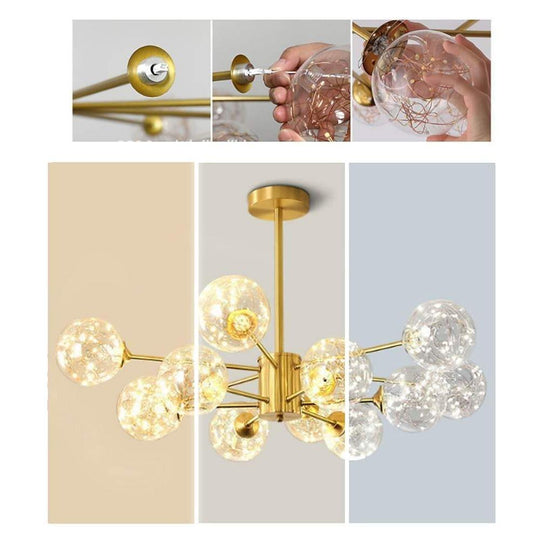 6-Light LED Glass and Gold Chandelier – Kitchen Pendant Lighting
