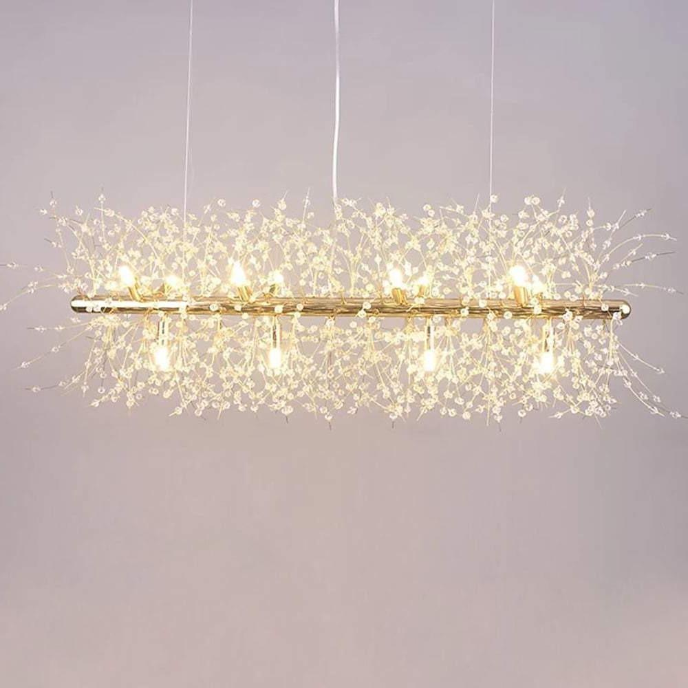 12-Light Firework Island LED Crystal Chandelier – Linear Sputnik Design
