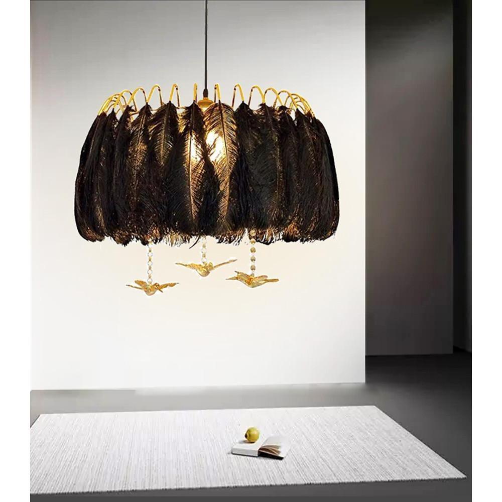 Modern Contemporary Drum Light Feather Chandelier