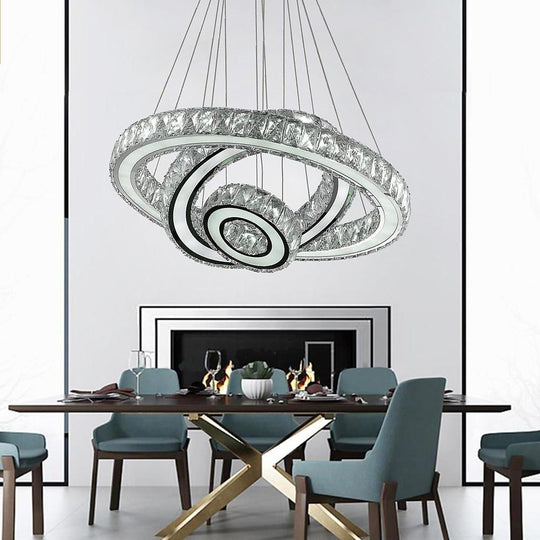 Contemporary 3-Ring Electroplated Crystal LED Chandelier