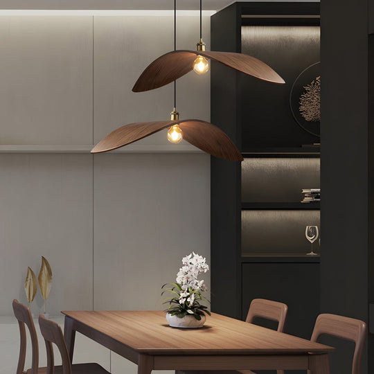 Wabi-Sabi Walnut Leaf Curve Wooden LED Pendant Light