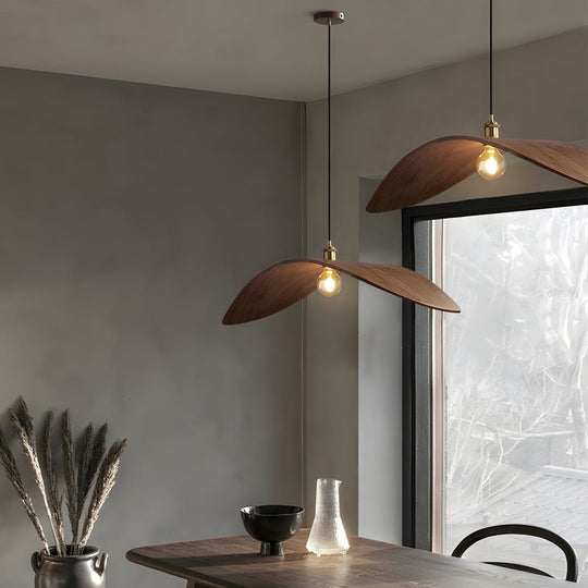 Wabi-Sabi Walnut Leaf Curve Wooden LED Pendant Light