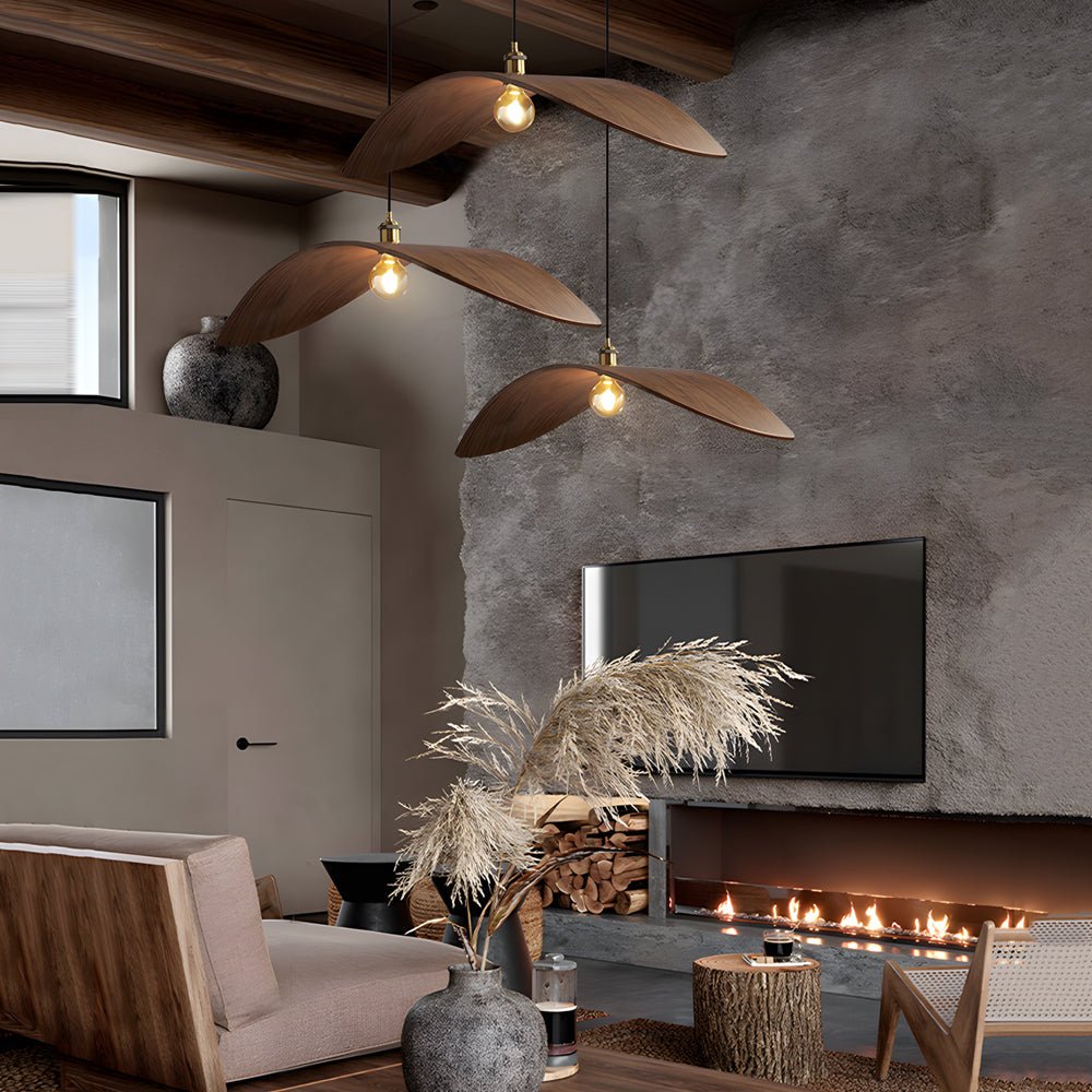 Wabi-Sabi Walnut Leaf Curve Wooden LED Pendant Light