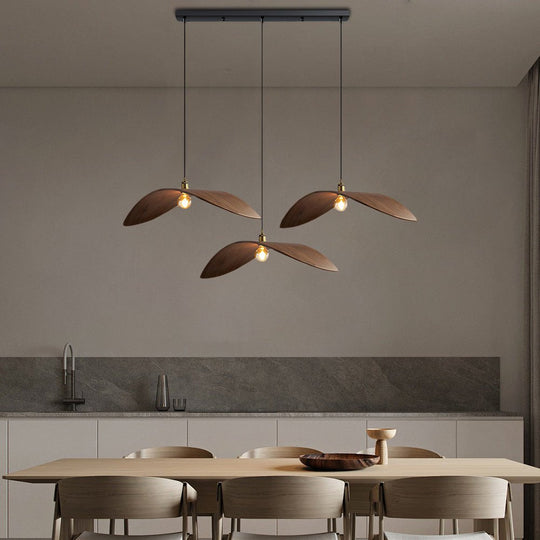Wabi-Sabi Walnut Leaf Curve Wooden LED Pendant Light