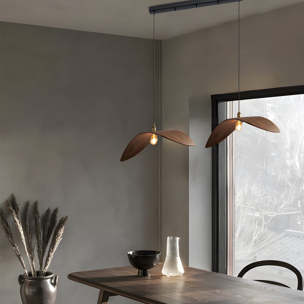 Wabi-Sabi Walnut Leaf Curve Wooden LED Pendant Light