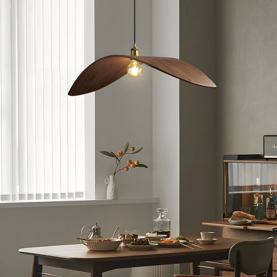 Wabi-Sabi Walnut Leaf Curve Wooden LED Pendant Light