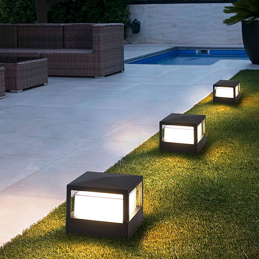 Square Double Layer Shade Outdoor Pier Mount LED Post Lamp