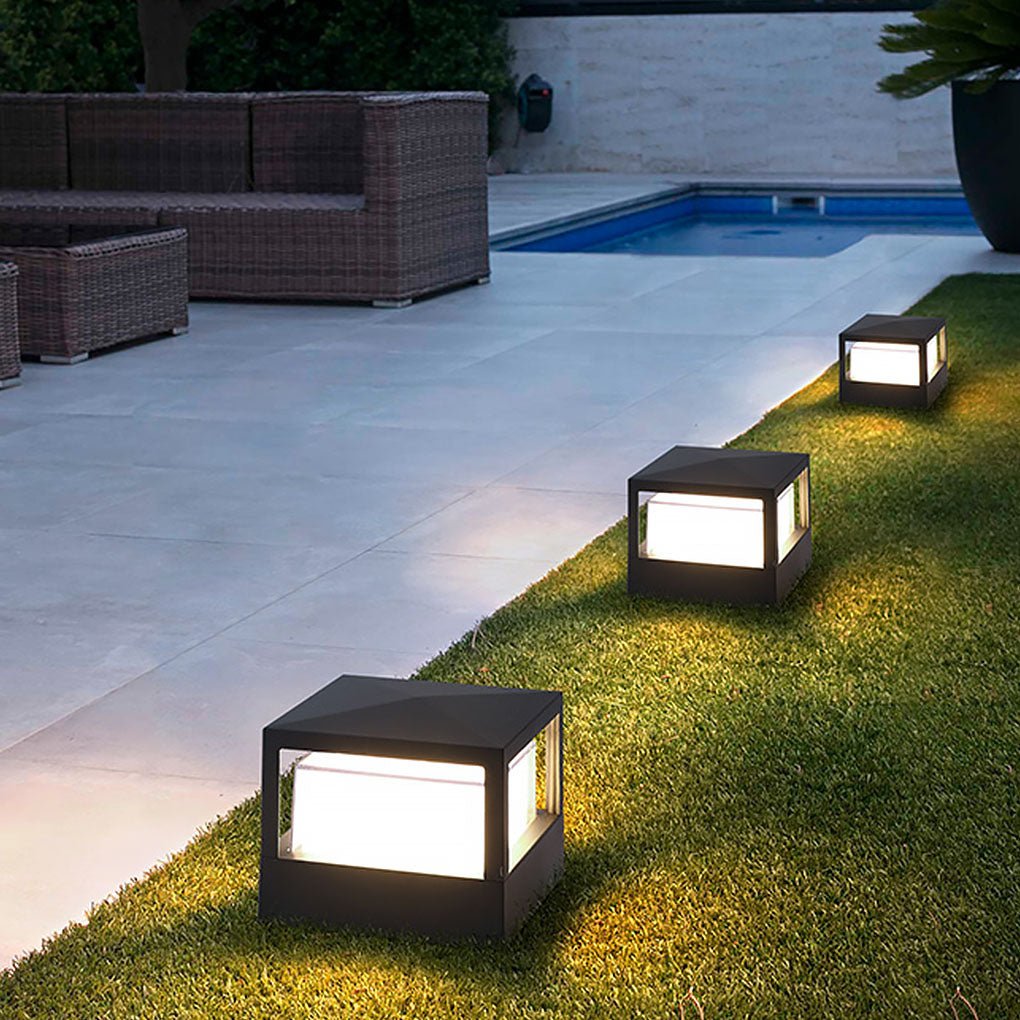 Square Double Layer Shade Outdoor Pier Mount LED Post Lamp