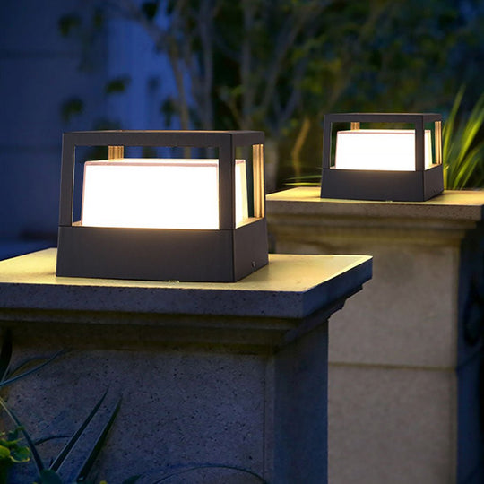 Square Double Layer Shade Outdoor Pier Mount LED Post Lamp