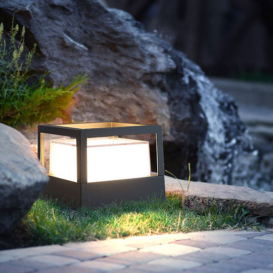 Square Double Layer Shade Outdoor Pier Mount LED Post Lamp