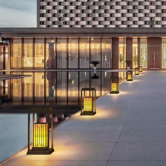 Traditional Asian Outdoor Waterproof LED Light with Rectangular Frame