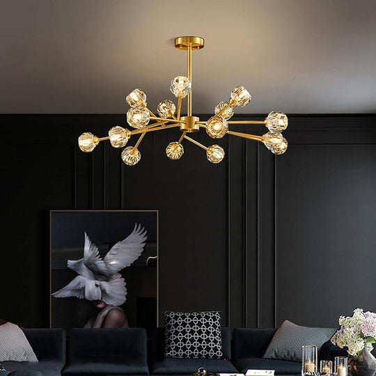 15-Light LED Crystal Copper Modern Sputnik Chandelier
