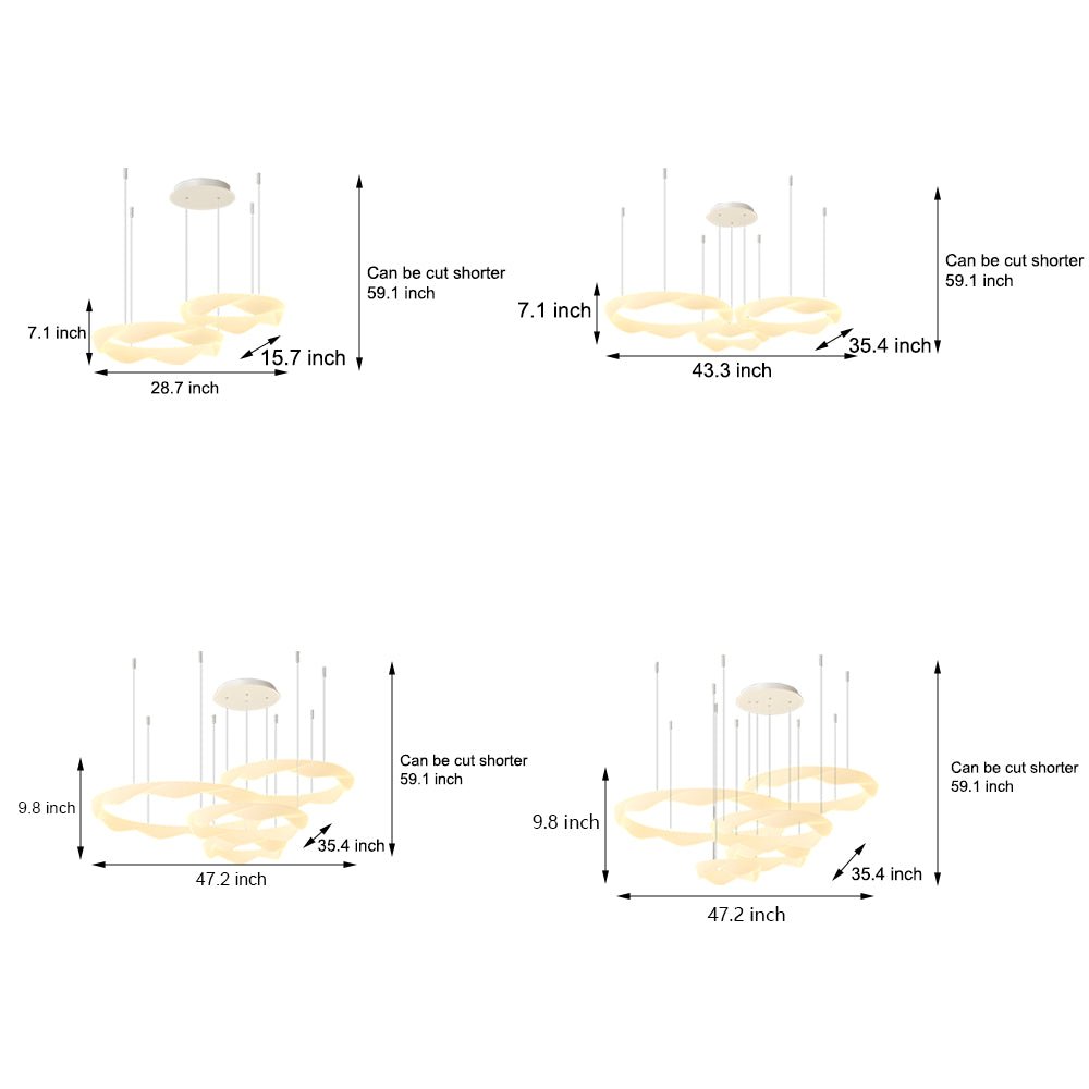 Modern Wavy Ring LED Chandelier – 2/3/4/5 Rings