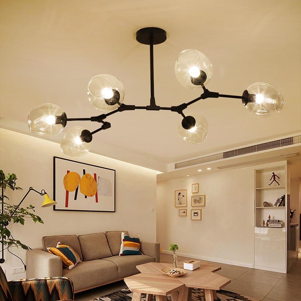 Nordic Contemporary Molecule Chandelier – 6-Light Blown Glass Ceiling Fixture