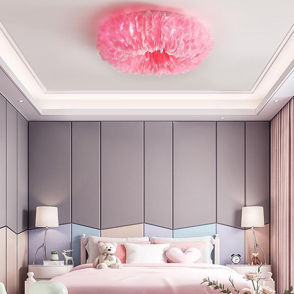 Round Feathers LED Nordic Ceiling Light Flush Mount Chandelier