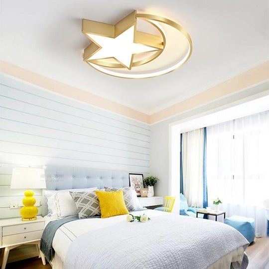 Novelty Moon Star LED Flush Mount Ceiling Light – Kids’ Bedroom