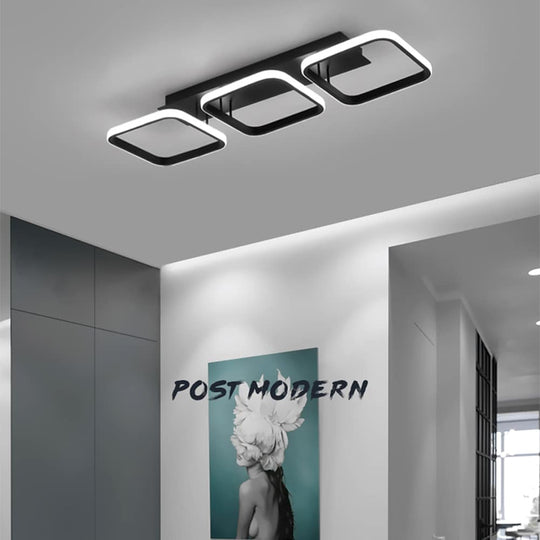 3-Square LED Modern Black Ceiling Light