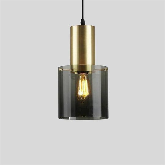 Modernist Cylindrical Glass Industrial Pendant Light
