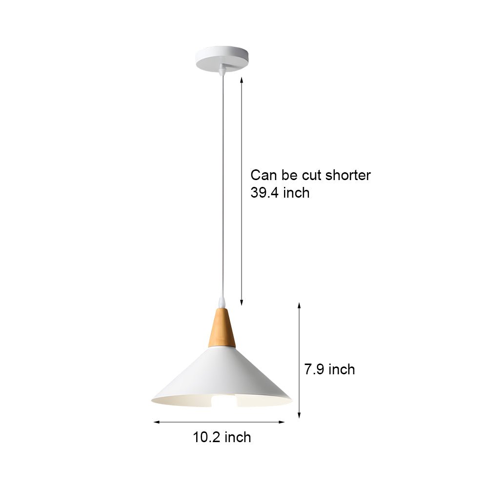 White Nordic Cone Pendant Light with Wood Accent