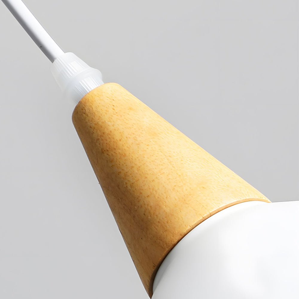 White Nordic Cone Pendant Light with Wood Accent