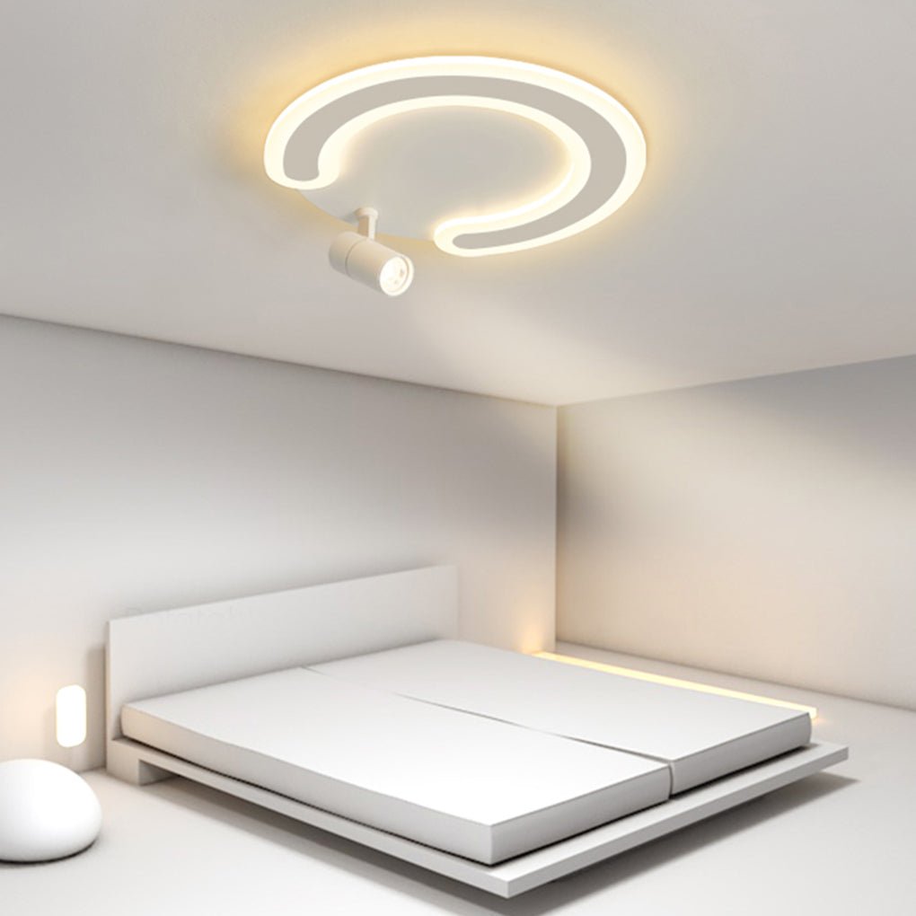 White Arc Flush Mount Ceiling Light with Adjustable Spotlight