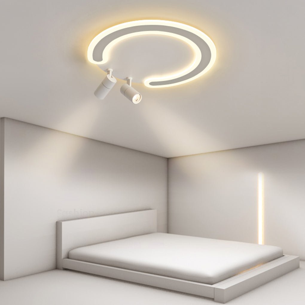 White Arc Flush Mount Ceiling Light with Adjustable Spotlight