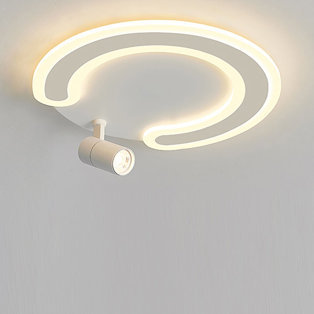 White Arc Flush Mount Ceiling Light with Adjustable Spotlight