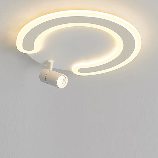 White Arc Flush Mount Ceiling Light with Adjustable Spotlight