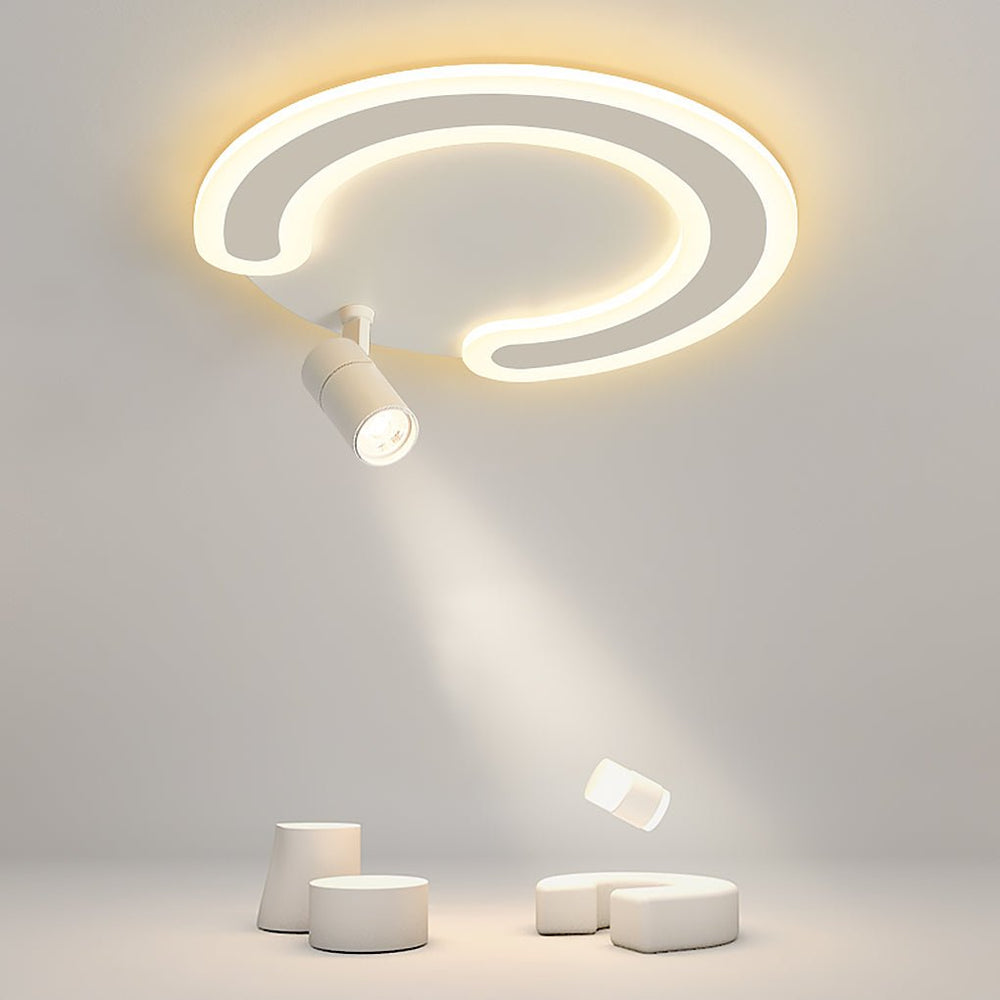 White Arc Flush Mount Ceiling Light with Adjustable Spotlight
