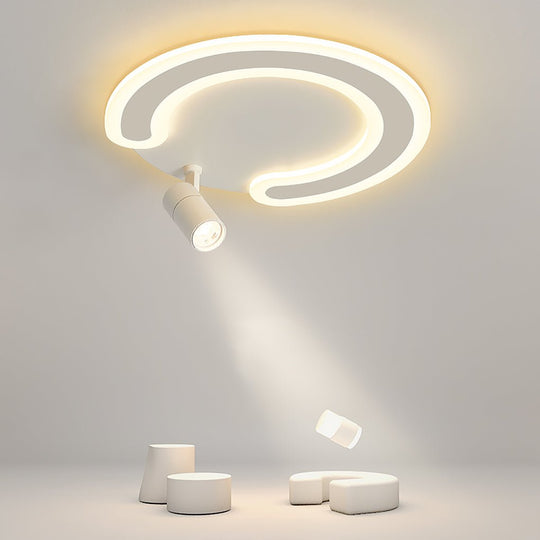 White Arc Flush Mount Ceiling Light with Adjustable Spotlight