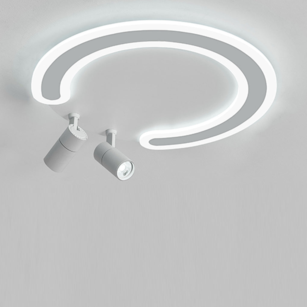 White Arc Flush Mount Ceiling Light with Adjustable Spotlight